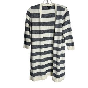 Talbots Womens Long Cardigan Sweater Size Medium Petite Striped Open Front